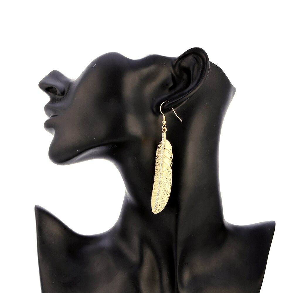 Gold Color Long Drop Feather Pendant for Earings Woman‘s Party Charm Gift Earring Accessories Korean Jewelry2022