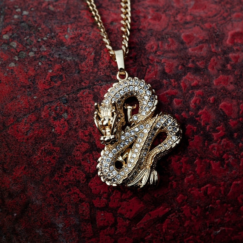 Gold Colors Zircon Dragon Pendant Necklaces for Men Women Iced Out Tennis Gold Chain Hip Hop Jewelry Gifts