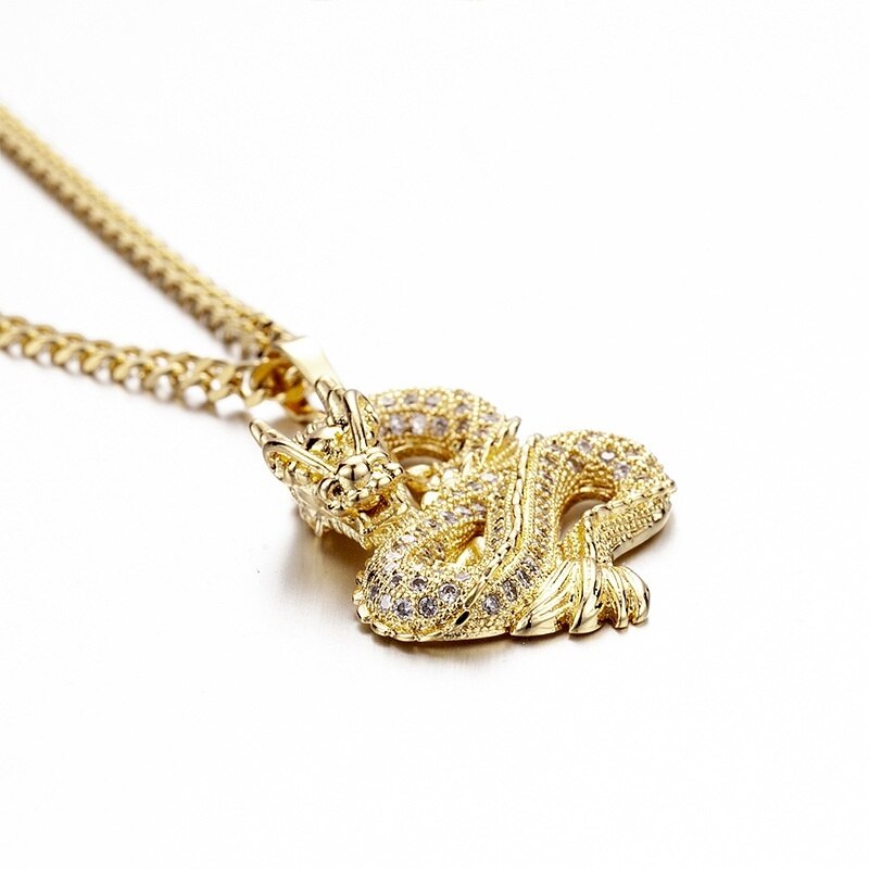 Gold Colors Zircon Dragon Pendant Necklaces for Men Women Iced Out Tennis Gold Chain Hip Hop Jewelry Gifts