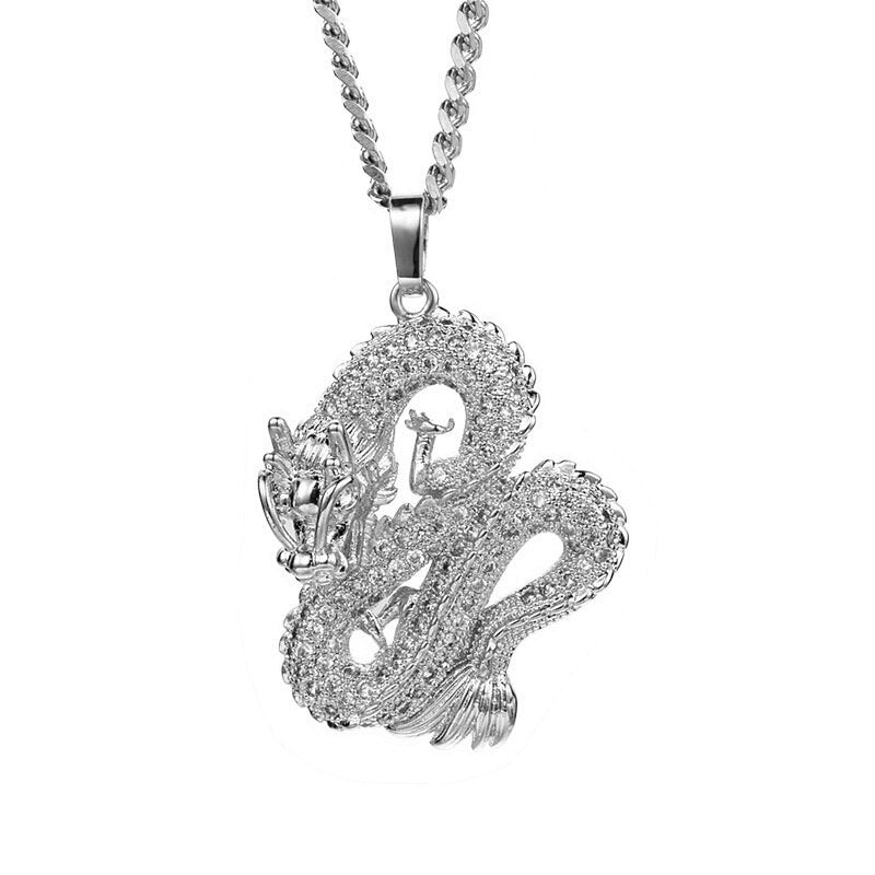 Gold Colors Zircon Dragon Pendant Necklaces for Men Women Iced Out Tennis Gold Chain Hip Hop Jewelry Gifts