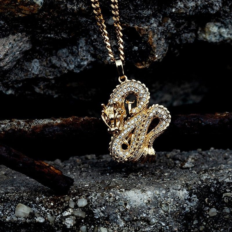 Gold Colors Zircon Dragon Pendant Necklaces for Men Women Iced Out Tennis Gold Chain Hip Hop Jewelry Gifts