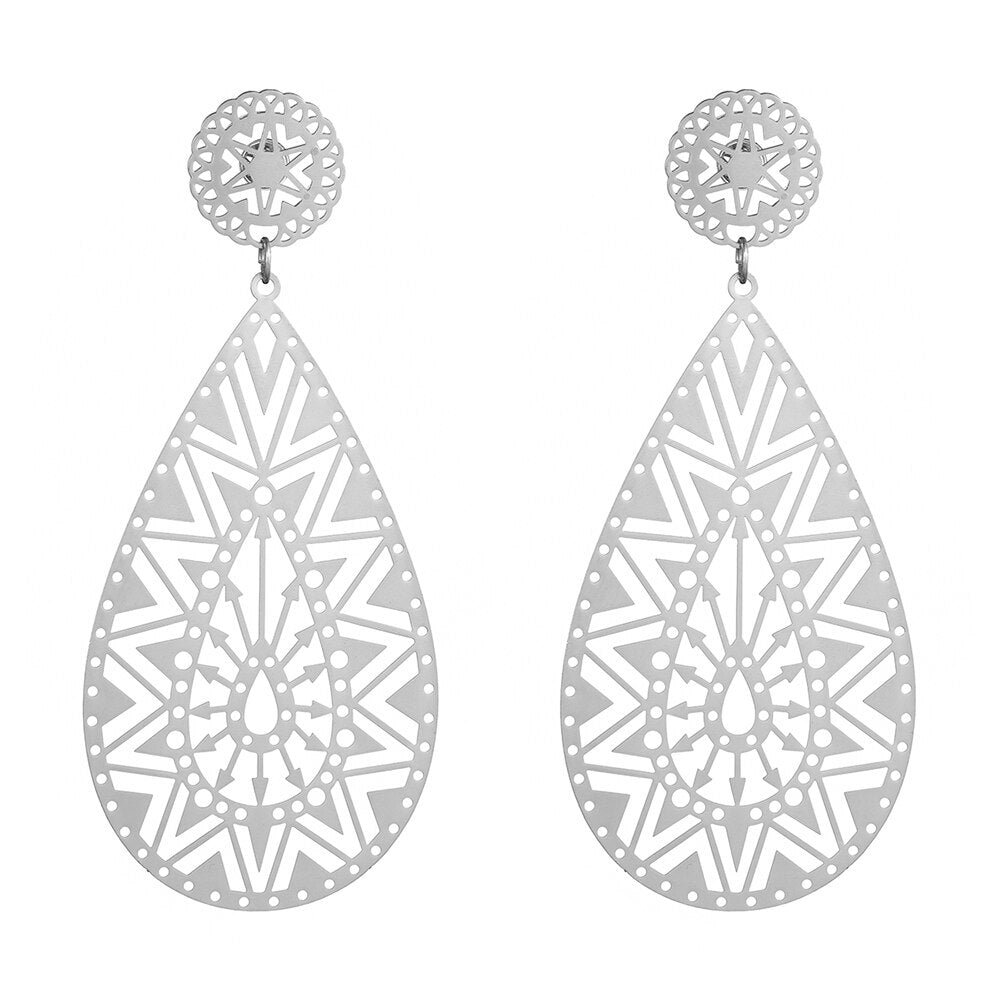 Gold Silver Color Big Pendant Earrings for Women Party Wedding Gift Drop Piercing Earring Jewelry Accessory 2022