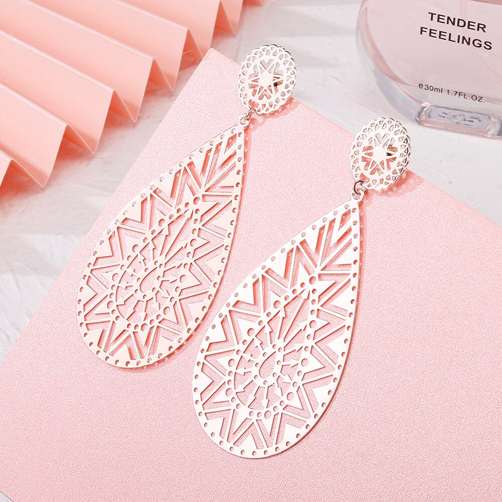 Gold Silver Color Big Pendant Earrings for Women Party Wedding Gift Drop Piercing Earring Jewelry Accessory 2022