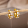 Green Zircon Hoop Earrings for Women Stainless Steel Couple Round Gold Color Earrings Trend 2023 Wedding Jewelry aretes