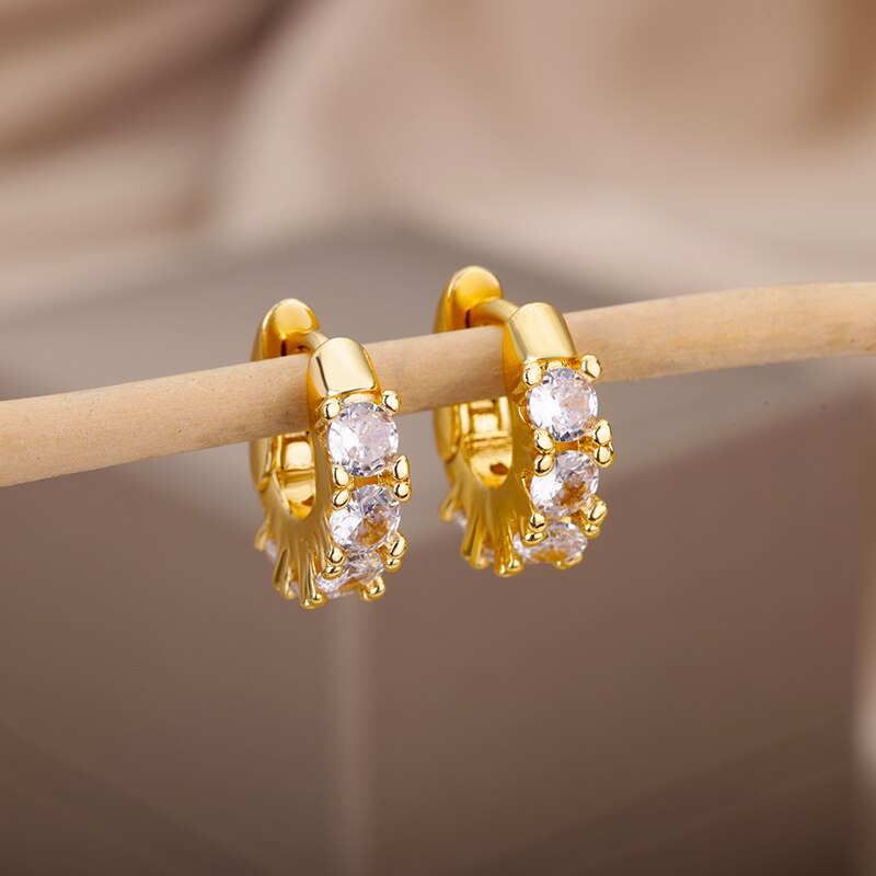 Green Zircon Hoop Earrings for Women Stainless Steel Couple Round Gold Color Earrings Trend 2023 Wedding Jewelry aretes