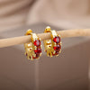 Green Zircon Hoop Earrings for Women Stainless Steel Couple Round Gold Color Earrings Trend 2023 Wedding Jewelry aretes