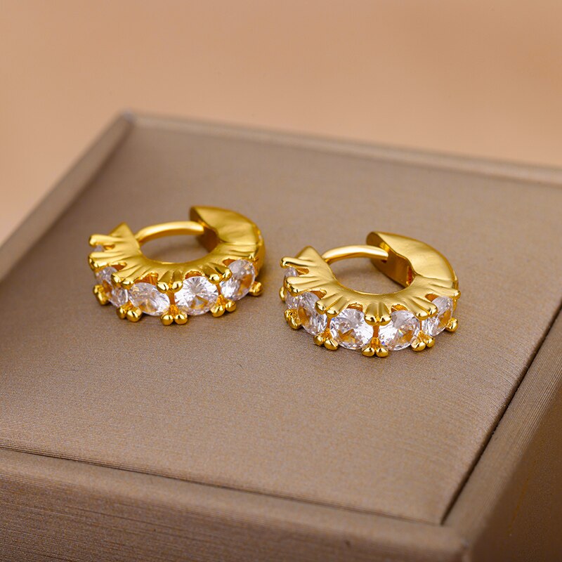 Green Zircon Hoop Earrings for Women Stainless Steel Couple Round Gold Color Earrings Trend 2023 Wedding Jewelry aretes