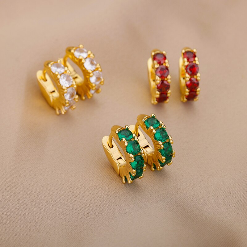 Green Zircon Hoop Earrings for Women Stainless Steel Couple Round Gold Color Earrings Trend 2023 Wedding Jewelry aretes