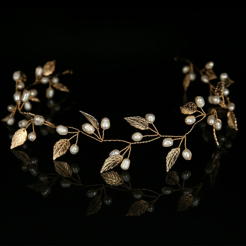 Luxury Hair Jewelry Pearl Crystal Leaf  Bride Tiaras Wedding Hair Accessories headdress Gold and Silver Headbands Gift JL