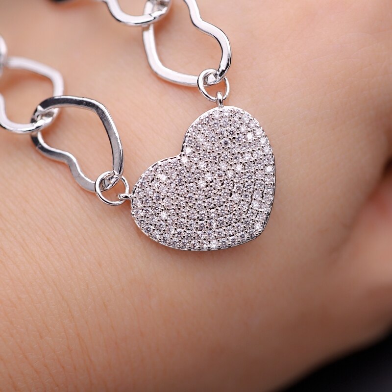 Heart Choker Necklace Micro Pave Cubic Zirconia Stone Gold color Love Heart Chain Silver Color Women Charms Jewelry Gift