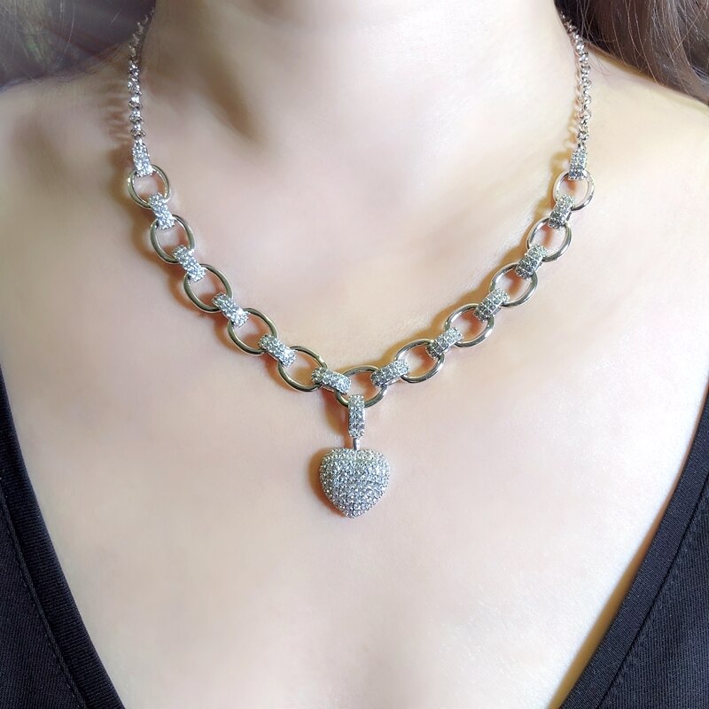 Heart Choker Necklace Micro Pave Cubic Zirconia Stone Gold color Love Heart Chain Silver Color Women Charms Jewelry Gift