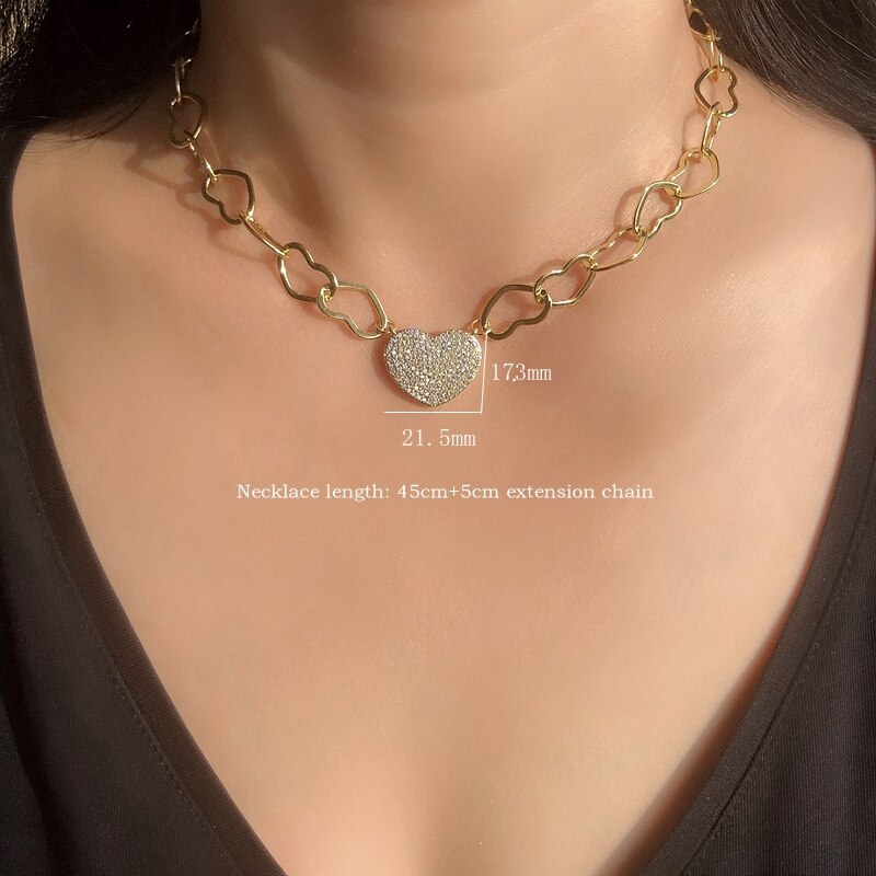 Heart Choker Necklace Micro Pave Cubic Zirconia Stone Gold color Love Heart Chain Silver Color Women Charms Jewelry Gift