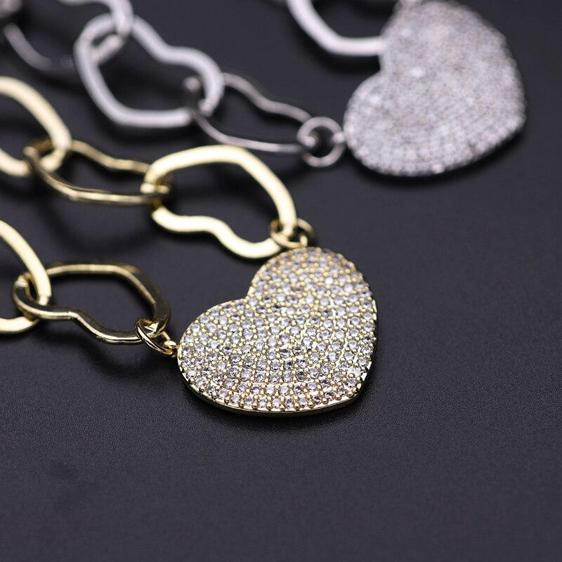Heart Choker Necklace Micro Pave Cubic Zirconia Stone Gold color Love Heart Chain Silver Color Women Charms Jewelry Gift