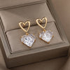 Heart Zircon Stud Earrings For Women Girls Korean Earrings 2023 Trend Lover Wedding Band Jewerly Christmas Gift