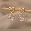 Heart Zircon Stud Earrings For Women Girls Korean Earrings 2023 Trend Lover Wedding Band Jewerly Christmas Gift