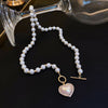 Heart shape Pendant Vintage Pearl Necklaces Women Elegant Charm French Romantic Style Clavicle Chain Commemorative Gift