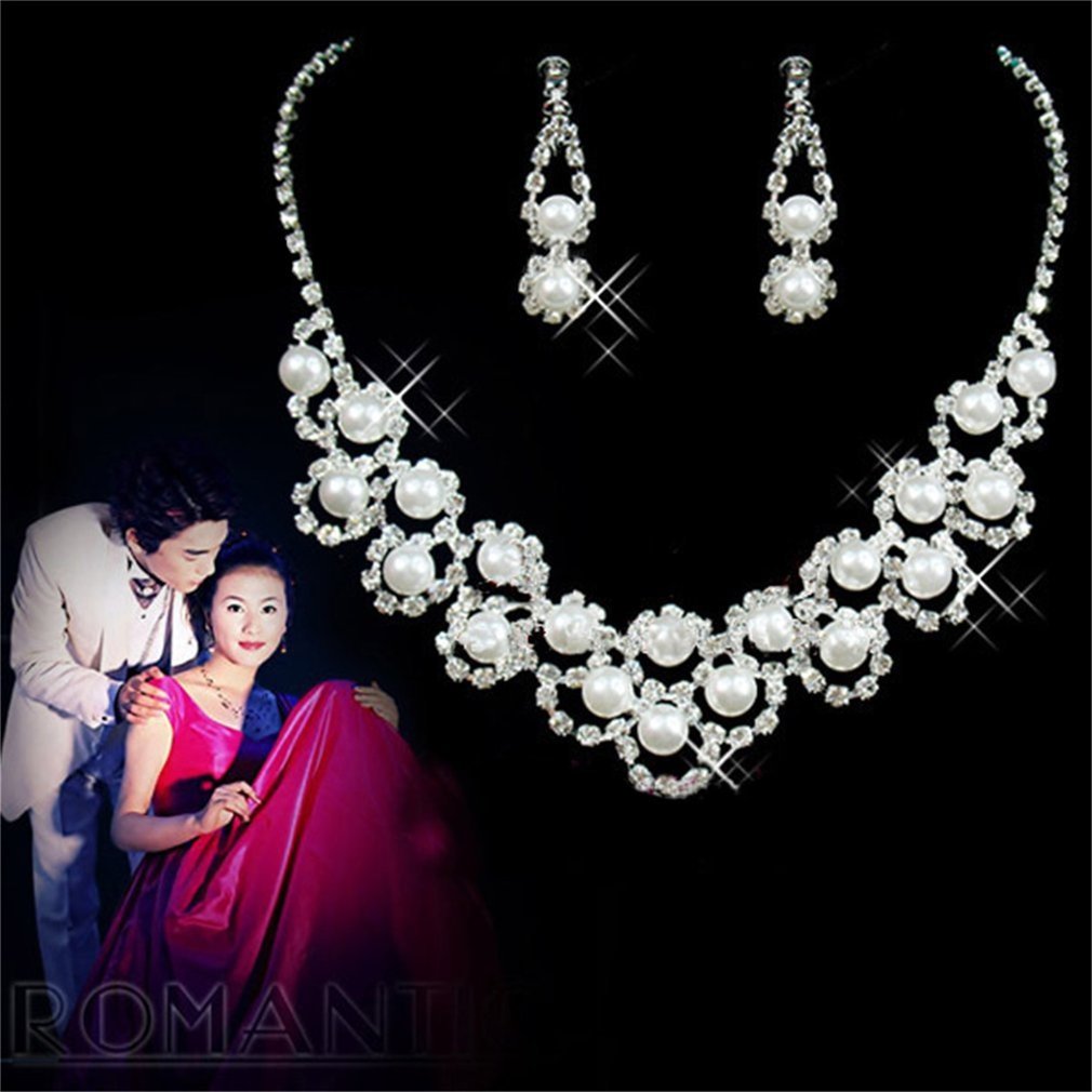 Luxury Imitation Pearl Bridal Jewelry Sets Rhinestone Earrrings Necklace Sets Party Wedding Jewelry