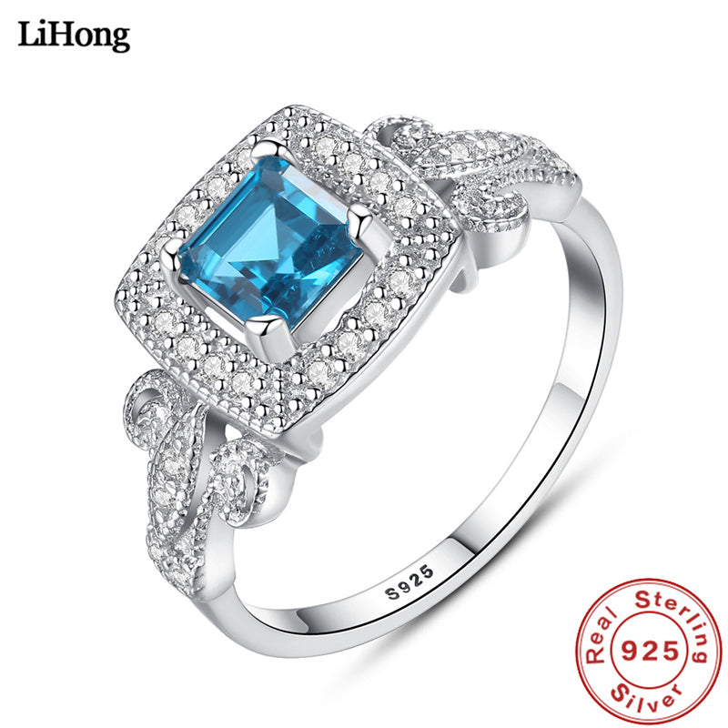 Luxury Jewelry 100% 925 Sterling Silver Ring London Sapphire Ring for Women Glamour Jewelry Wedding Gift