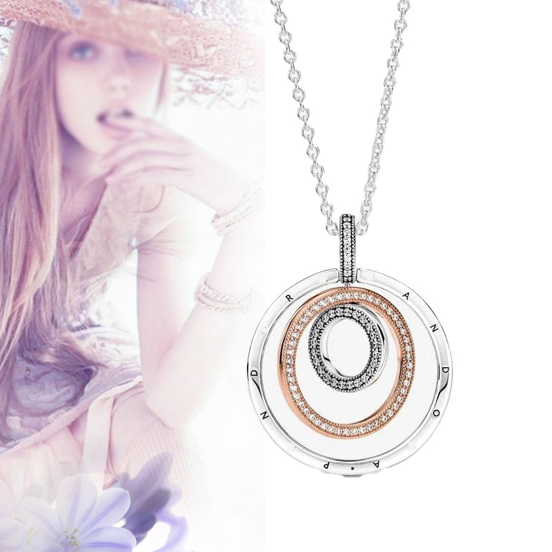 Jewelry Round Rose Gold Pendant Trendy 925 Sterling Silver Chain Necklace  Choker Designer Gifts For Women Unisex