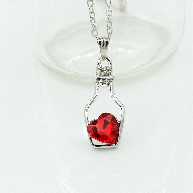Luxury Jewelry Silver Color with Wish Bottle Inl Love Heart Crystals Vial Pendant Necklace for Women Gift