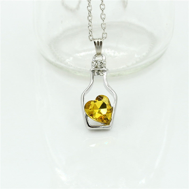 Luxury Jewelry Silver Color with Wish Bottle Inl Love Heart Crystals Vial Pendant Necklace for Women Gift