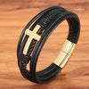 Multicolor Cross Design Classic Stainless Steel Men's Leather Bracelet 19/21/23 cm Choose Handsome Men's Christmas Gifts