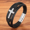 Multicolor Cross Design Classic Stainless Steel Men's Leather Bracelet 19/21/23 cm Choose Handsome Men's Christmas Gifts