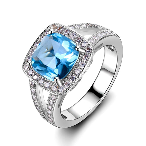 Luxury Natural Aquamarine Mystic Topaz Ring For Women 925 Sterling Silver Vintage Fashion Jewelry Engagement Wedding Party Gift