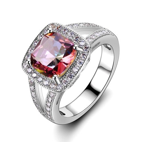 Luxury Natural Aquamarine Mystic Topaz Ring For Women 925 Sterling Silver Vintage Fashion Jewelry Engagement Wedding Party Gift