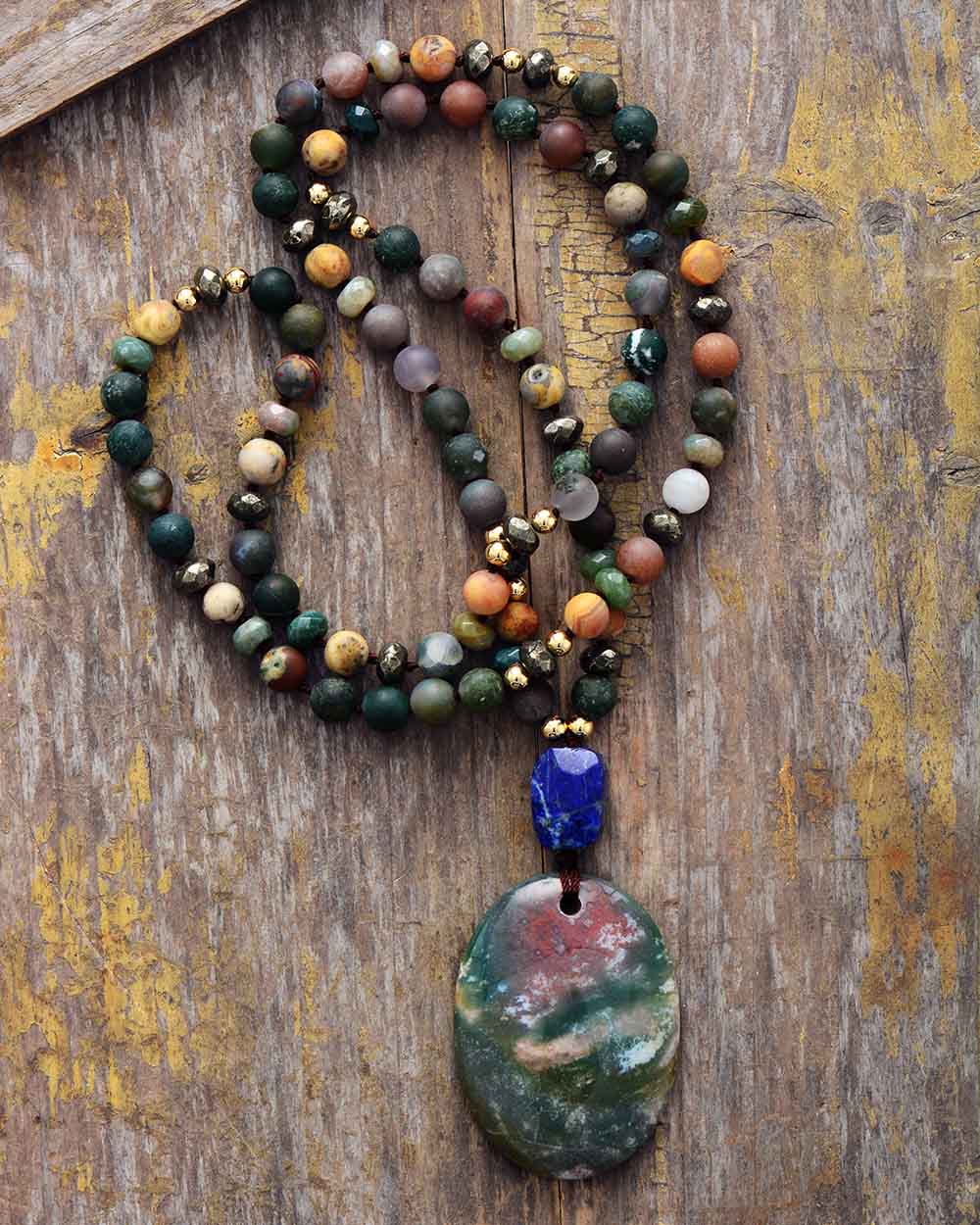 Natural Stones Onyx Gems Pendant Necklace Women Trendy Chic Ethnic Meditation Lariat Necklace Jewelry Bijoux