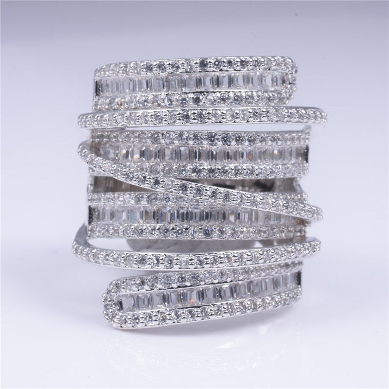 Luxury Pave set full Square T Simulated Diamond gemstone ring jewelry Women S925 Sterling silver Cocktail Band Rings size 5-10