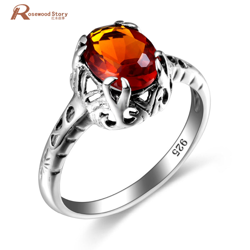 Luxury Punk Brown Amber Ring Solid 925 Sterling Silver For Women Wedding Engagement Jewelry Gorgeous Bague Bijoux Jewelry