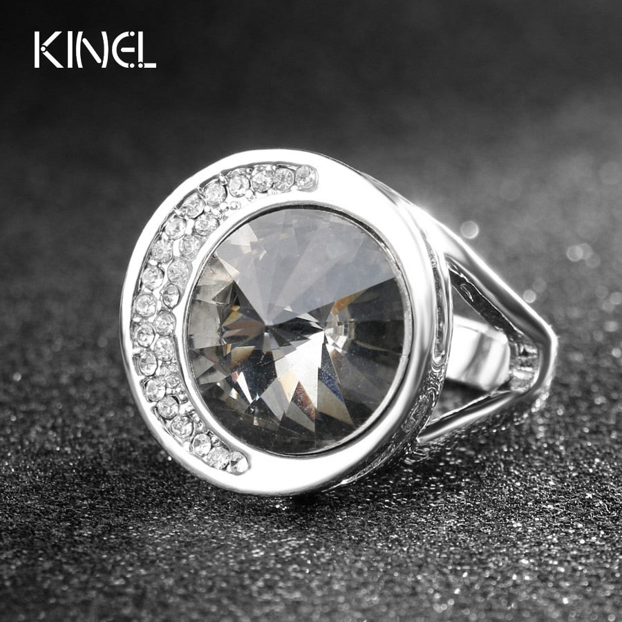 Large Cubic Zirconia Hoop Rings For Women Jewelry Silver Color Unusual CZ Engagement Rings For Her Unique Anel Feminino