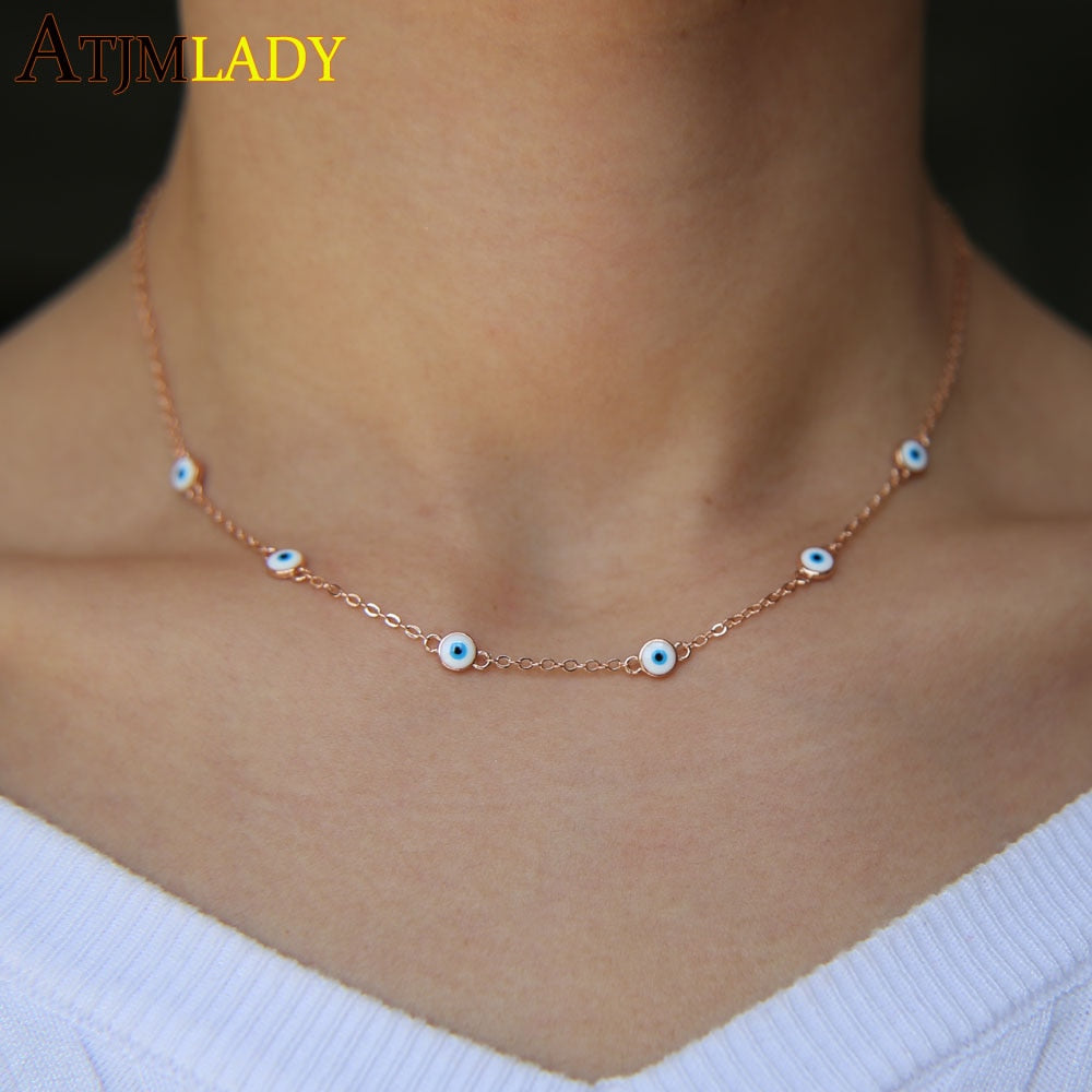 Luxury ROSE Gold Color ROUND dots accessories enamel eye Necklaces & Pendants For Women Anniversary Jewelry