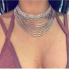 Rhinestone Chain Tassel Choker Necklace For Women Chunky layer Crystal Pendant Choker Collar Jewelry Colliers