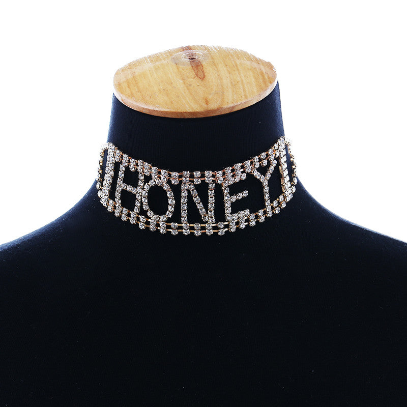 Luxury Rhinestone Choker Necklace Letter HONEY Nacklace Women Maxi Necklaces Neck jewellery 2020 Collares Collier femme
