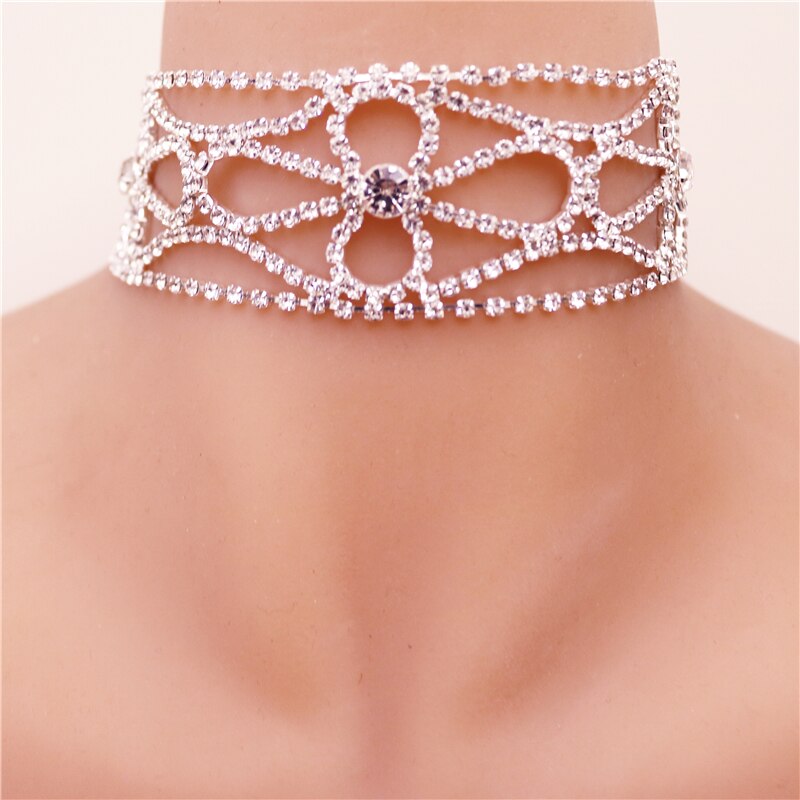 Rhinestone Design Neck Chain Crystal Flower Necklace Pendant Exquisite Women's Wedding Jewelry Accessories