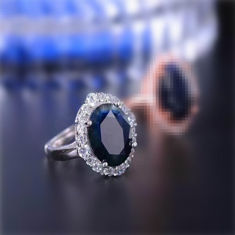 Luxury Ring Fine Jewelry dark Blue Sapphire Rings 10*12mm For Women 925 Sterling Silver Anniversary Gift Wedding