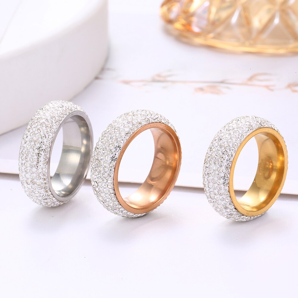 Silver Color Crystal Stainless Steel Ring For Woman Finger Trendy Engagement Wedding Ring Charms Jewelry Gifts 2022