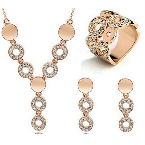 Luxury Silver Wedding Jewelry Sets For Woman Fashion Rhinestone Pendants Necklace Earrings Ring 3pcs Sets Bridal Fine Gifts