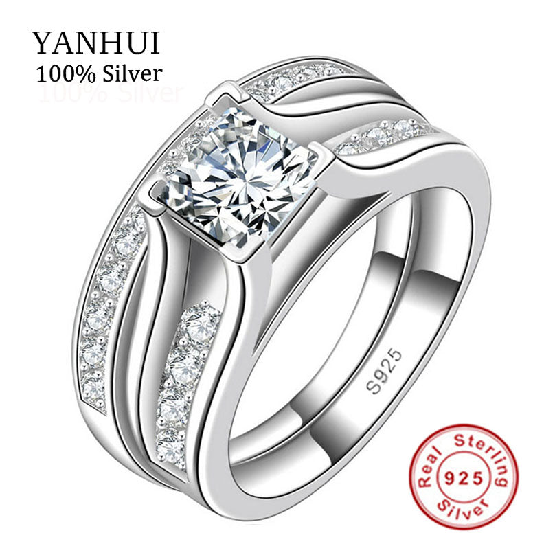 Luxury Solid 925 Sterling Silver Bridal Wedding Ring Set Anniversary Vintage Style 1 Carat CZ Diamant Engagement Ring Set JZR148