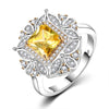 Luxury Square Citrine Rings For Women Genuine 925 Sterling Silver Jewelry With AAA Zircon Wedding Engagement Ring Size 6-10 Hot