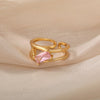 Square Crystal Stone Rings For Women Open Adjustable Cubic Zirconia Ring Party Engagement Wedding Jewerly Couple Gift