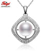Luxury Square Natural Pearl Pendant Necklaces for Women 10-11MM Pearls 925 Sterling Silver Chain Dropshipping FEIGE
