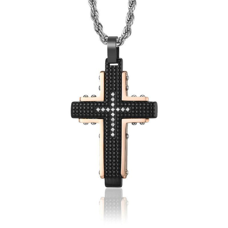 Stainless Steel Cross Necklace Assembled Pendant for Men 24 Inches Rope Twist Chain