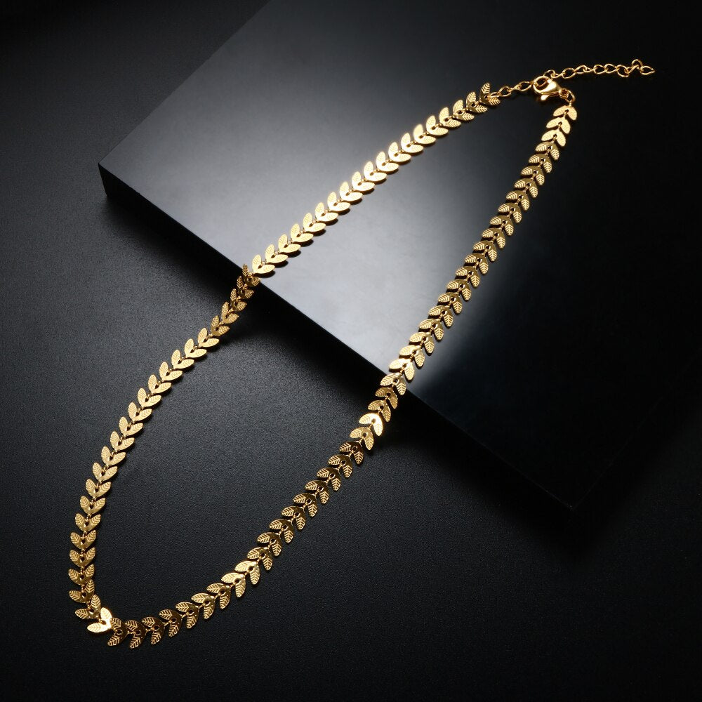 Stainless Steel Leaf Chain Necklace Gold Plated Choker Clavicle Chains Necklace For Women Jewelry Gifts