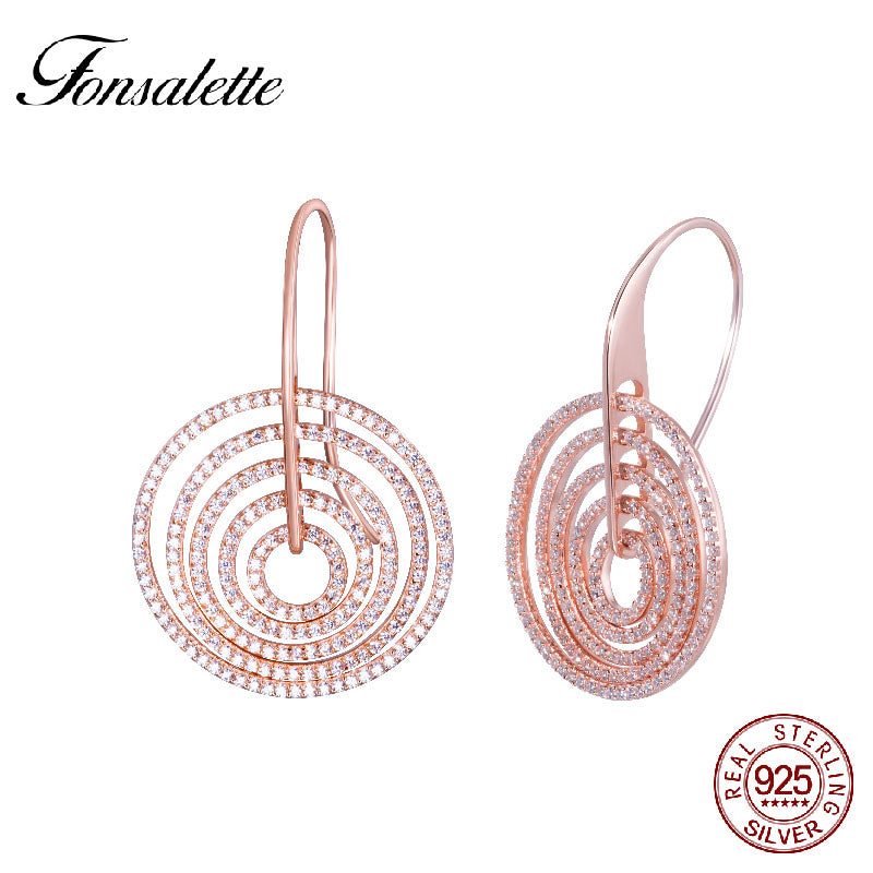 Luxury Sterling Silver Multi-layer Fully Cubic Zircon Circle Drop Earring Women Geometric Jewelry Party Round Dangle EarringZK40