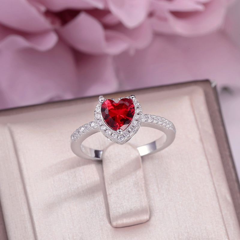 Luxury Wedding Rings For Women Fine Jewelry 925 Silver Red Heart Cubic Zirconia Bridal Engagement Ring Trendy Accessories