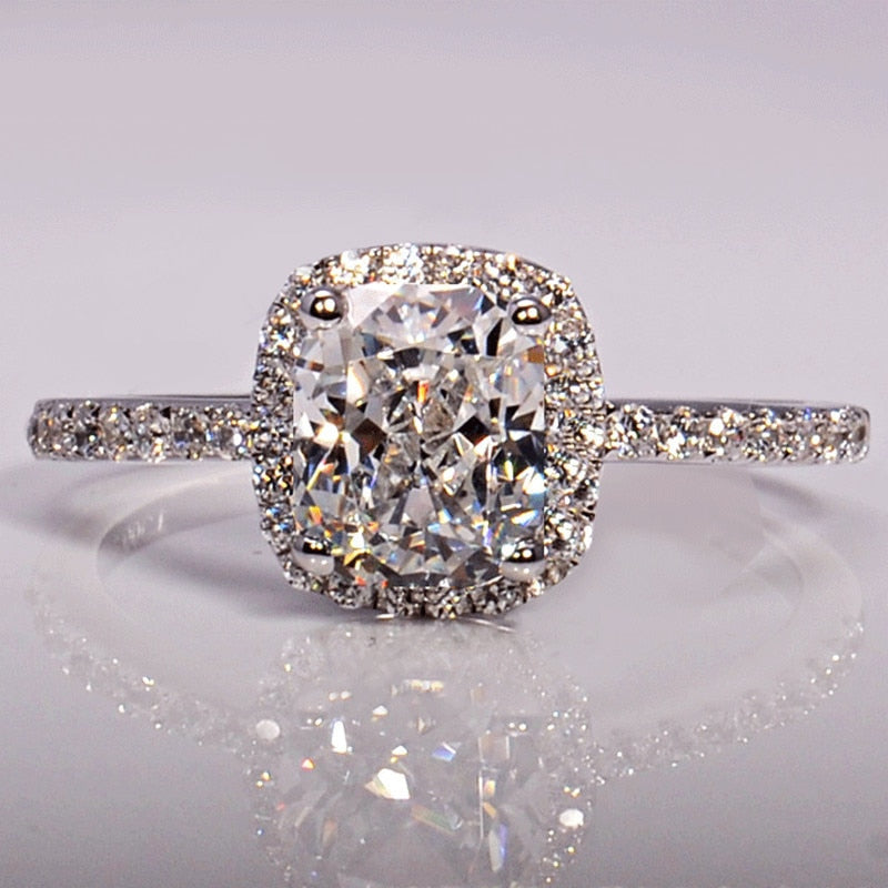 Luxury White Square CZ Stone Ring Female Finger Ring Fashion 925 Silver Wedding Engagement Rings For Women