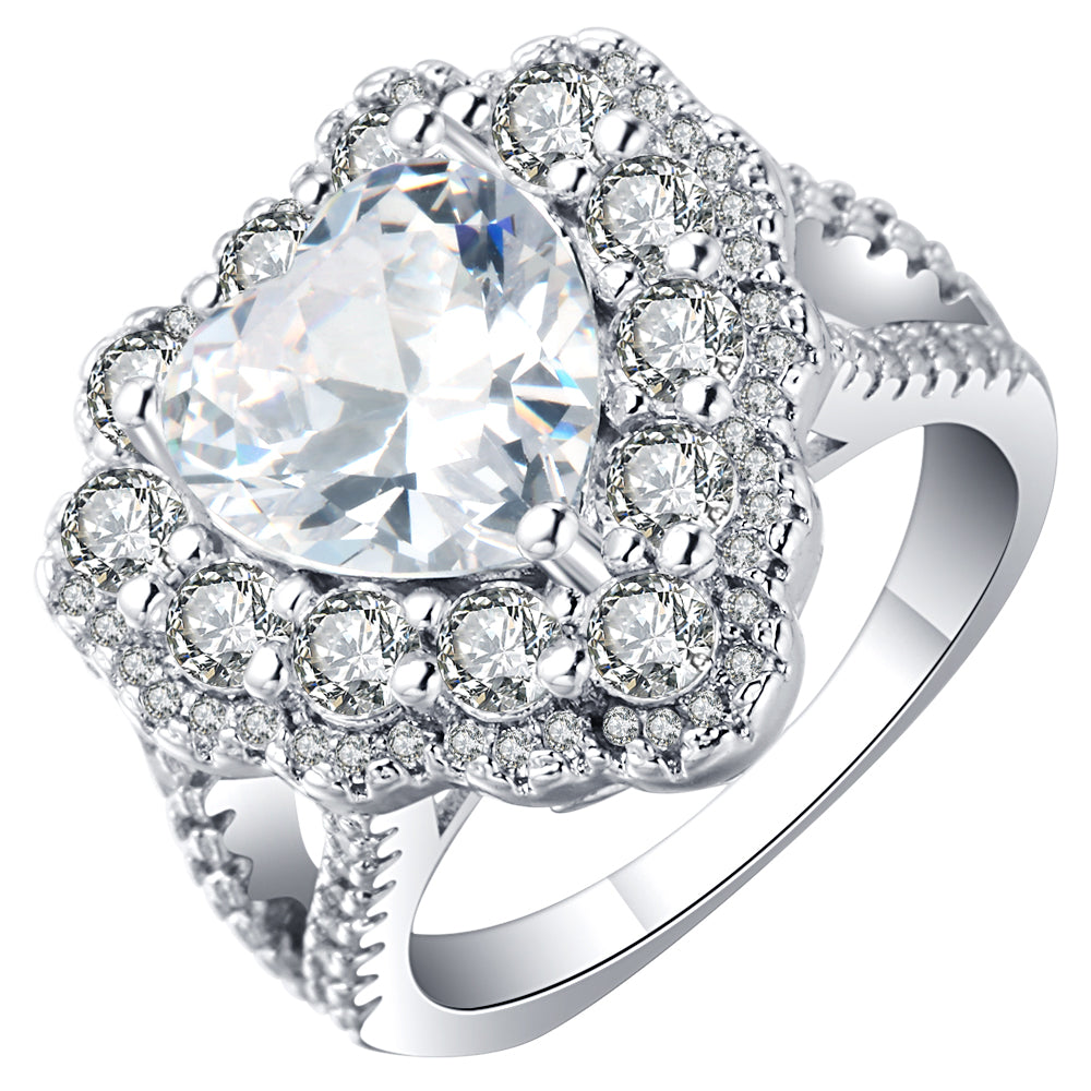 Luxury White heart Ring Fashion romantic Jewelry large cz birthstone Wedding finger Rings For Women silver plated ring